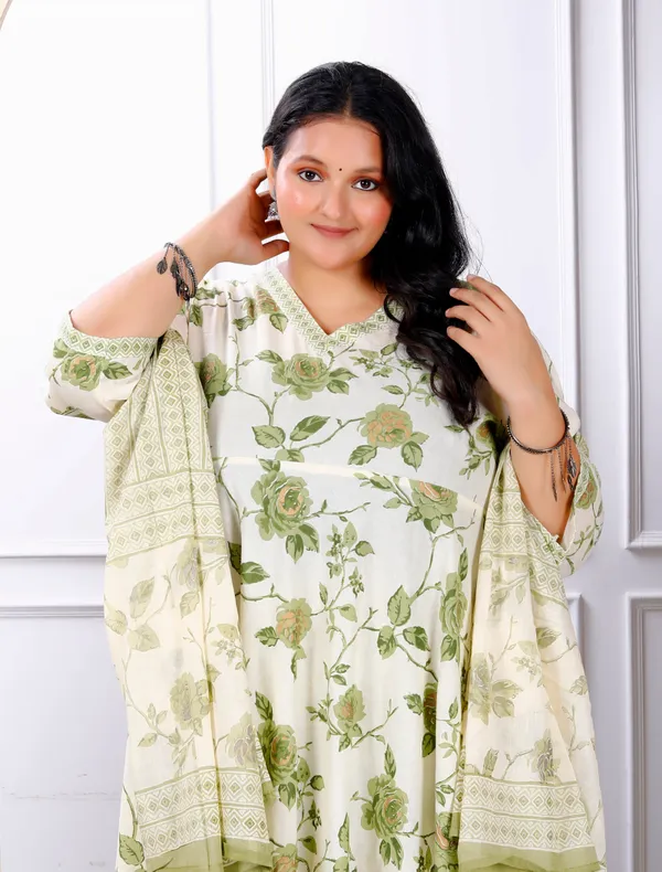 Women's_Plus_Size_Attractive_Floral_Print_Cotton_Green_Anarkali_Kurta_Palazzo_And_Dupatta_Set_-_Doriyan