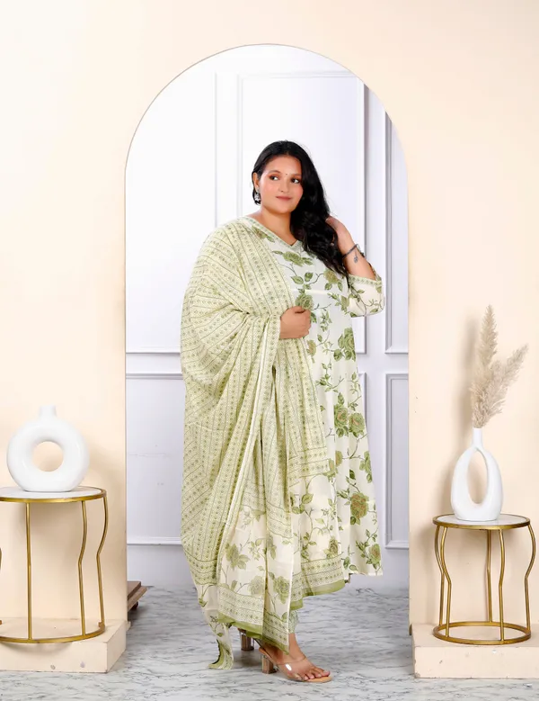 Women's_Plus_Size_Attractive_Floral_Print_Cotton_Green_Anarkali_Kurta_Palazzo_And_Dupatta_Set_-_Doriyan