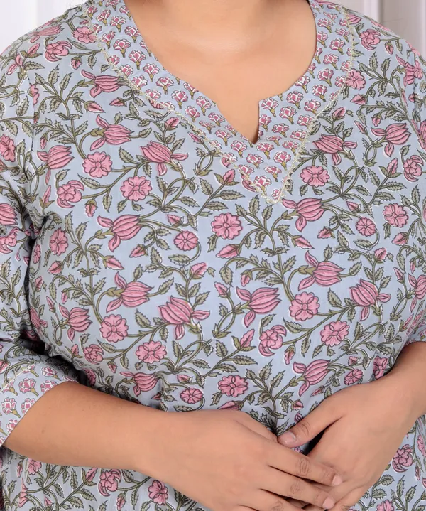 Women's_Plus_Size_Blue_Cotton_Office_Wear_Floral_Printed_Kurta_Palazzo_SetÃ‚_-_Doriyan