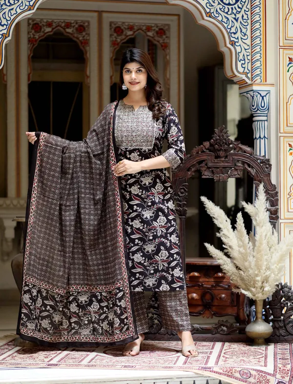 Women's_Multi_Colour_Floral_Printed_Embroidery_Yoke_Design_Kurta_With_Palazzo_And_Dupatta_Set_-_Doriyan