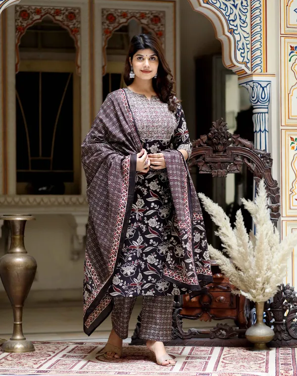 Women's_Multi_Colour_Floral_Printed_Embroidery_Yoke_Design_Kurta_With_Palazzo_And_Dupatta_Set_-_Doriyan