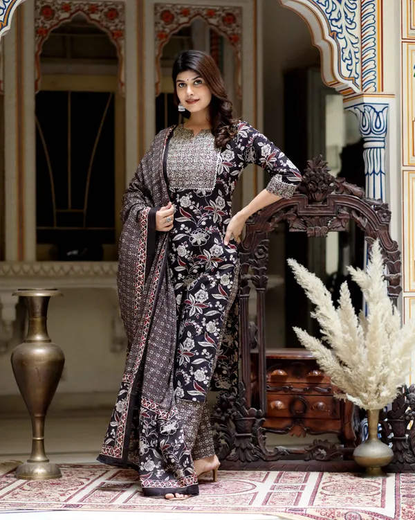 Women's_Multi_Colour_Floral_Printed_Embroidery_Yoke_Design_Kurta_With_Palazzo_And_Dupatta_Set_-_Doriyan