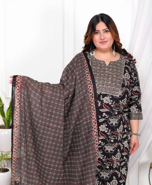 Women's_Plus_Size_Multi_Colour_Floral_Printed_Embroidery_Yoke_Design_Kurta_With_Palazzo_And_Dupatta_Set_-_Doriyan
