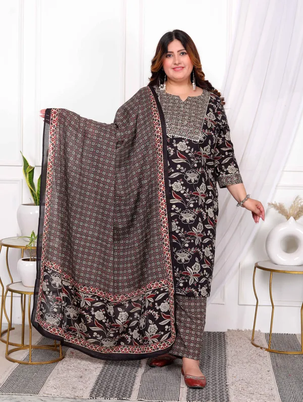 Women's_Plus_Size_Multi_Colour_Floral_Printed_Embroidery_Yoke_Design_Kurta_With_Palazzo_And_Dupatta_Set_-_Doriyan