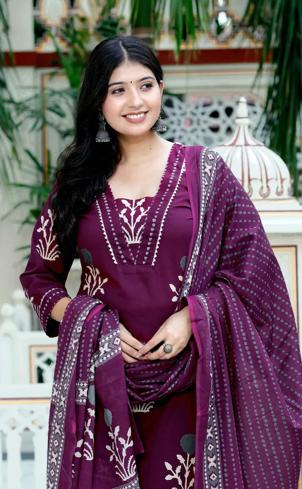 Women's_Cotton_Fabric_Purple_Kurta_With_Palazzo_And_Dupatta_-_Doriyan