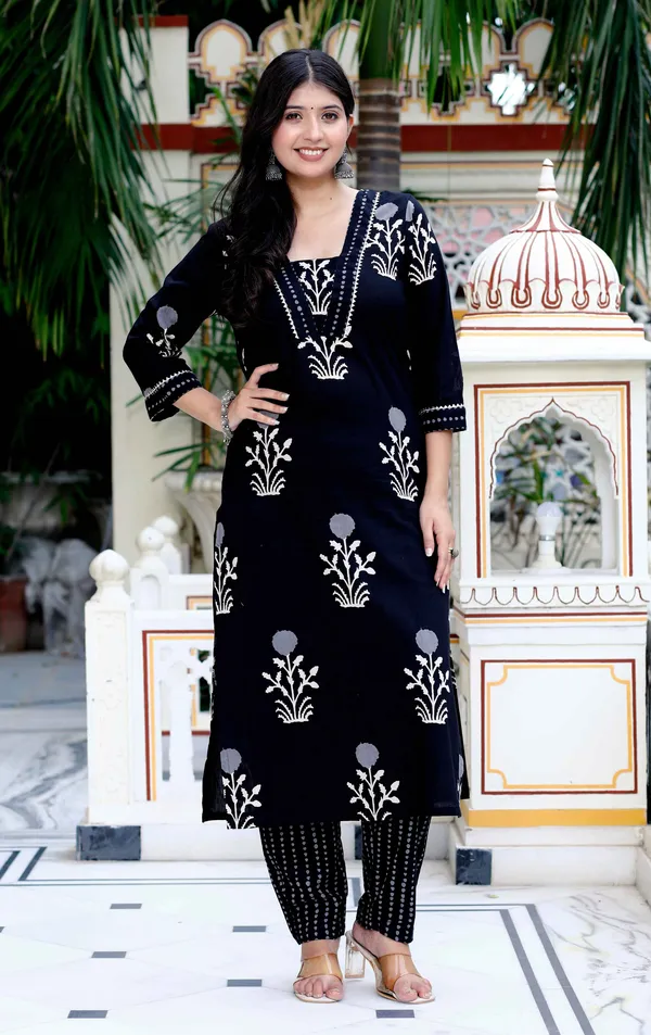 Women's_Cotton_Gota_Patti_Black_Floral_Printed_Straight_Kurta_Palazzo_Set_-_Doriyan
