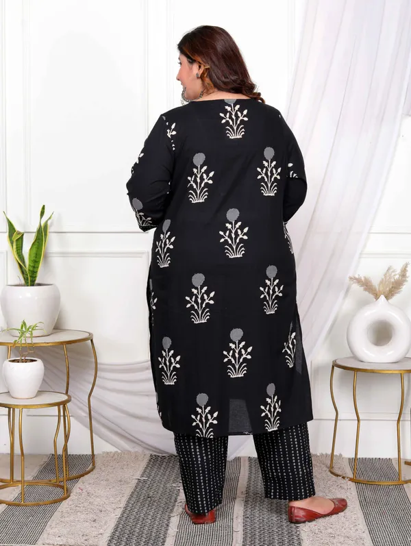 Women's_Plus_Size_Cotton_Gota_Patti_Black_Floral_Printed_Straight_Kurta_Palazzo_With_Dupatta_Set_-_Doriyan