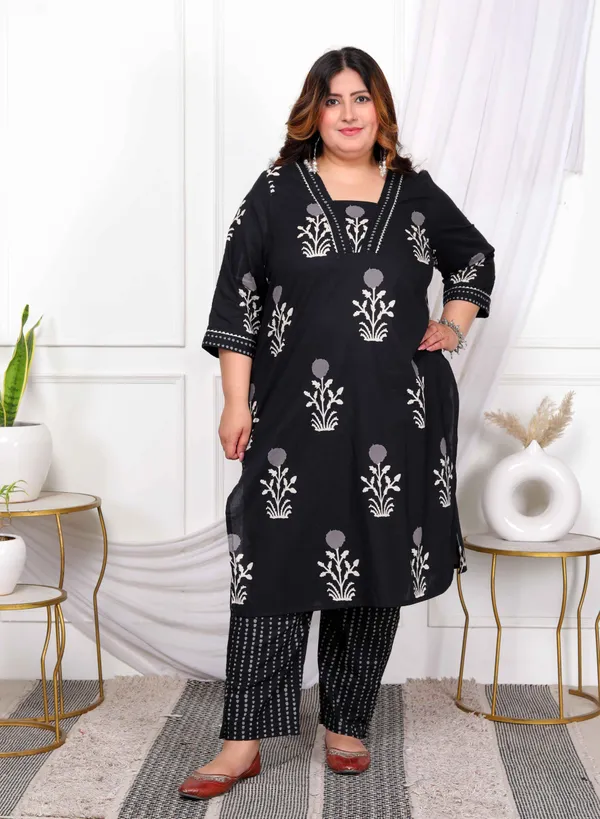 Women's_Plus_Size_Cotton_Gota_Patti_Black_Floral_Printed_Straight_Kurta_Palazzo_Set_-_Doriyan