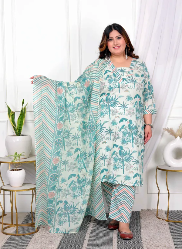 Women's_Plus_Size_Cotton_Light_Green_Scenic_Birds_And_Leaf_Floral_Printed_Straight_Pakistani_Style_Suit_Set_-_Doriyan