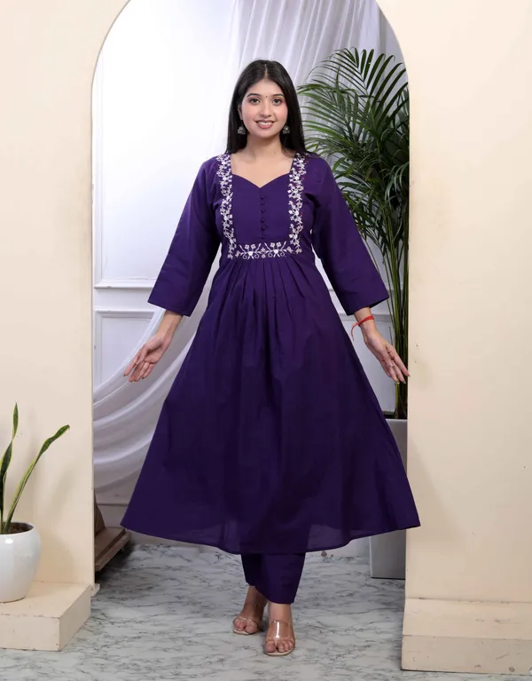 Women's_Purple_Embroidered_Sweetheart_Neck_&_Accordion_Pleated_Solid_A-Line_Kurta_And_Palazzo_Set_-_Doriyan
