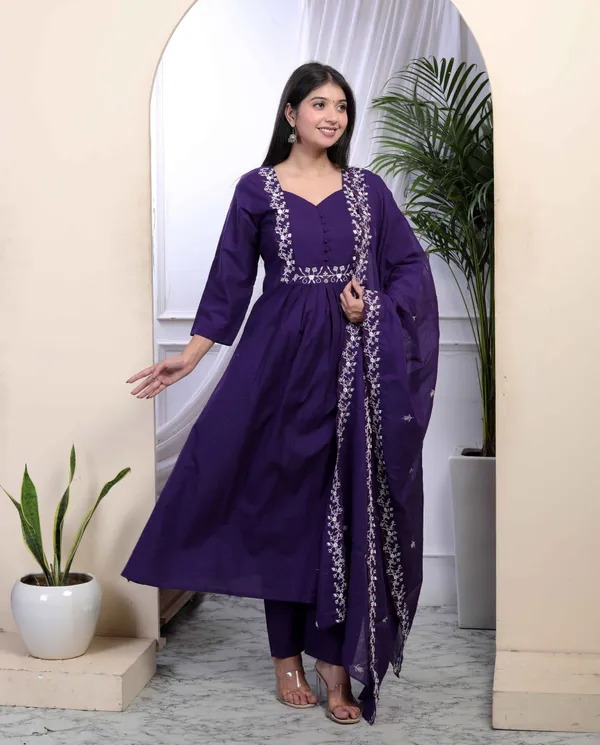 Women's_Cotton_Purple_A-Line_Kurta_With_Embroidered_Neck_And_Palazzo_With_Embroidered_Dupatta_Set_-_Doriyan