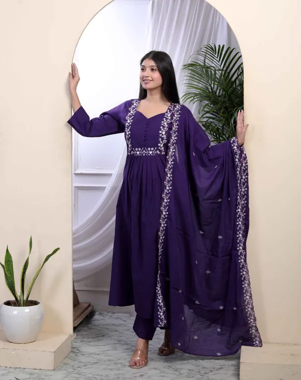 Women's_Cotton_Purple_A-Line_Kurta_With_Embroidered_Neck_And_Palazzo_With_Embroidered_Dupatta_Set_-_Doriyan