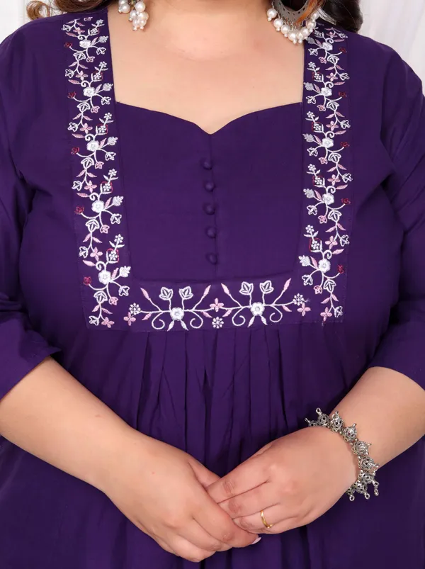 Women's_Plus_Size_Purple_Embroidered_Sweetheart_Neck_&_Accordion_Pleated_Solid_A-Line_Kurta_And_Palazzo_Set_-_Doriyan