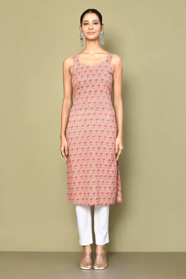 Women's_Peach-Coloured_Floral_Printed_Kurta_-_Doriyan