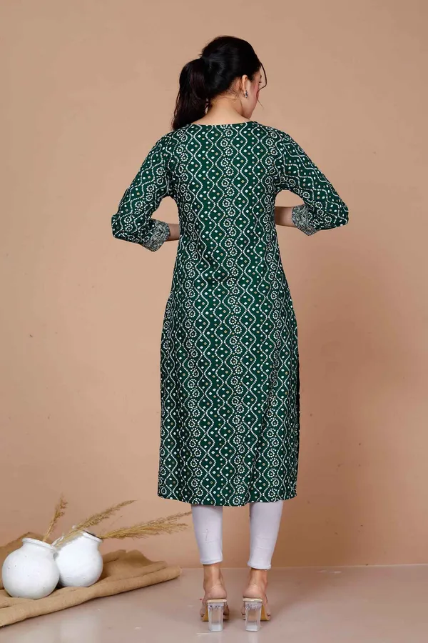Women'S_Rayon_Bandhani_Print_Straight_Kurti_Green_-_Doriyan