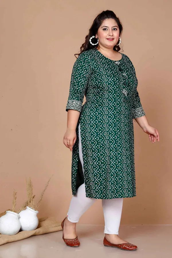 Women'S_Plus_Size_Rayon_Bandhani_Print_Straight_Kurta_Green_-_Doriyan