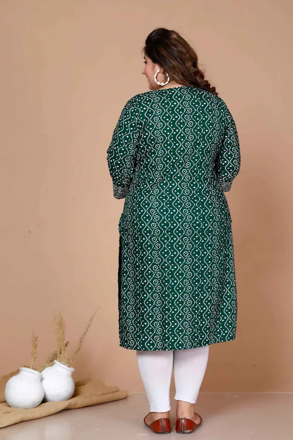 Women'S_Plus_Size_Rayon_Bandhani_Print_Straight_Kurta_Green_-_Doriyan