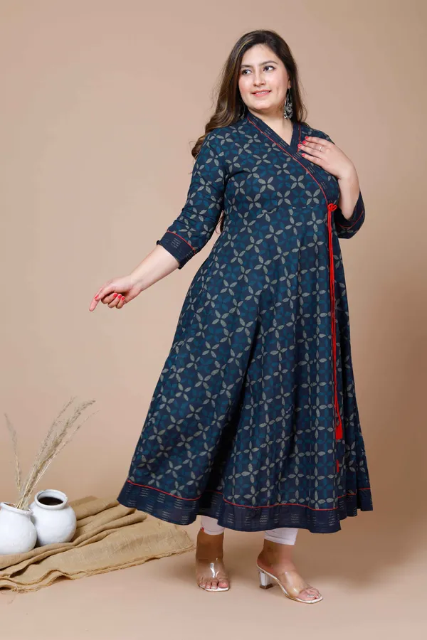 Women's_Plus_Size_Navy_Blue_Printed_Angrakha_Kurta_-_Doriyan