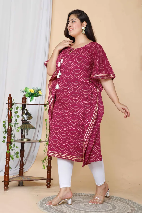 Women's_Plus_Size_Magenta_Bandhani_Printed_Cotton_Kaftan_Kurta_-_Doriyan