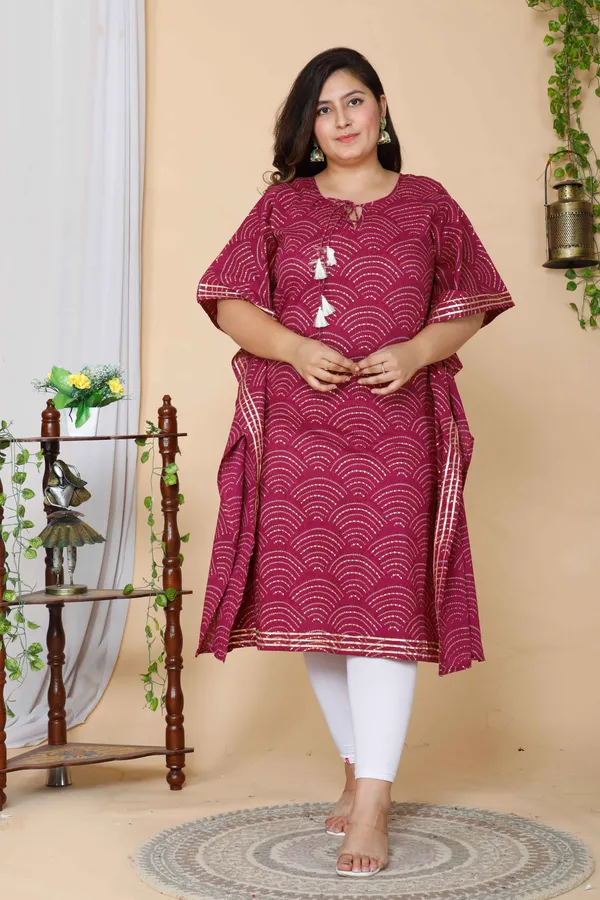 Women's_Plus_Size_Magenta_Bandhani_Printed_Cotton_Kaftan_Kurta_-_Doriyan