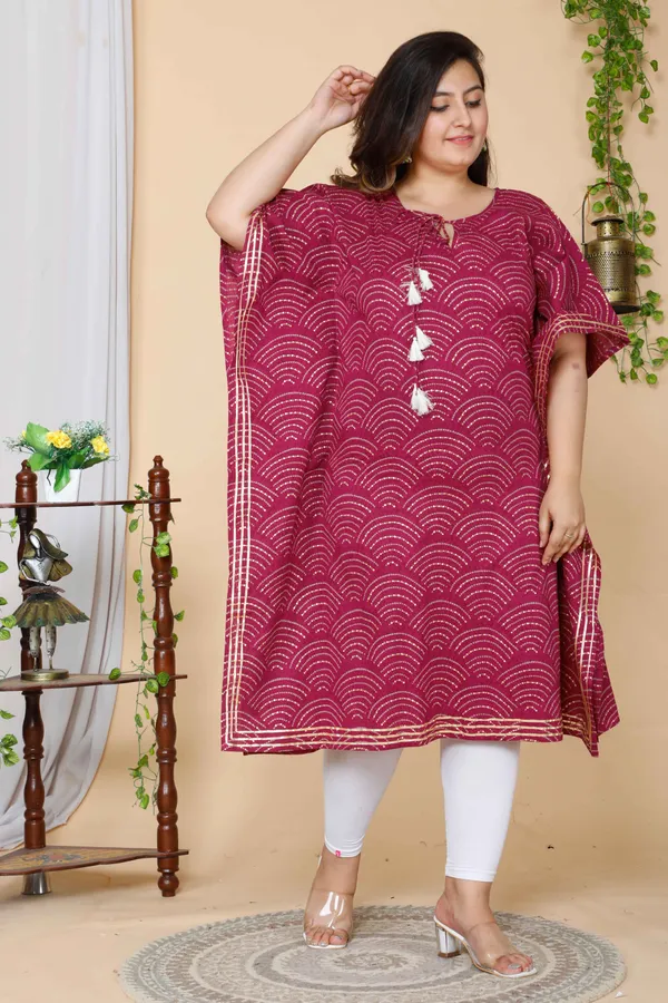 Women's_Plus_Size_Magenta_Bandhani_Printed_Cotton_Kaftan_Kurta_-_Doriyan
