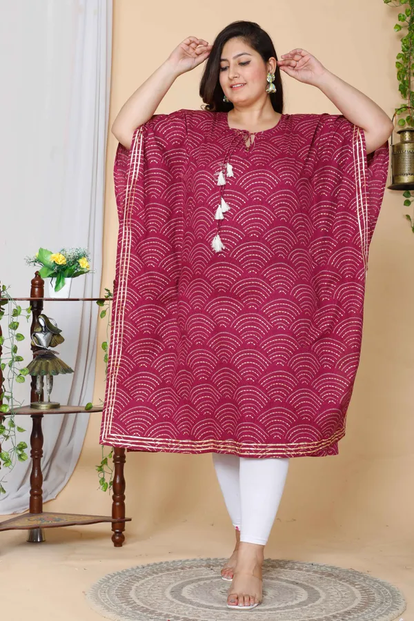 Women's_Plus_Size_Magenta_Bandhani_Printed_Cotton_Kaftan_Kurta_-_Doriyan