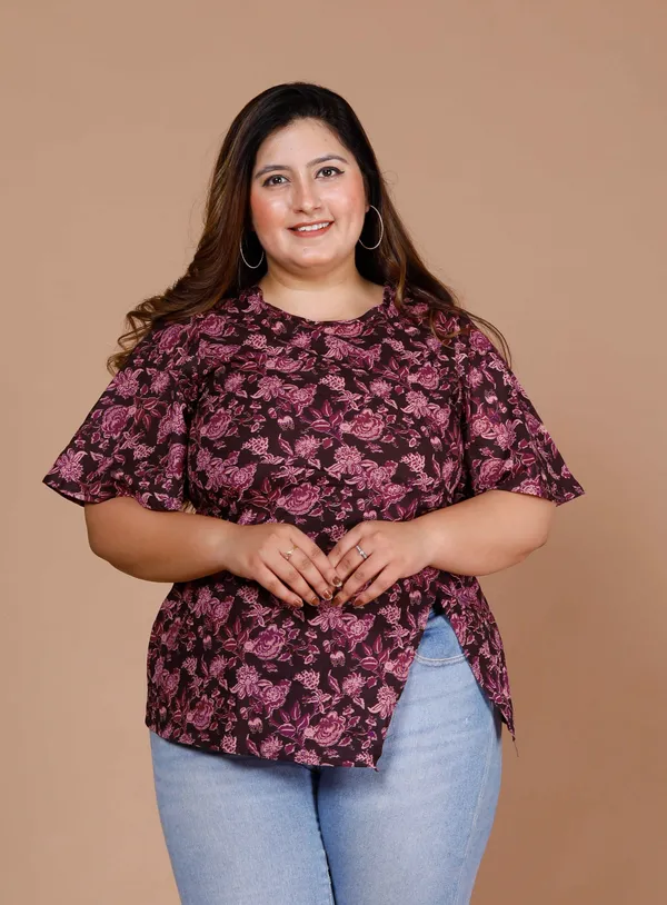 Women's_Maroon_Plus_Size_Cotton_Floral_Printed_Top-_Doriyan