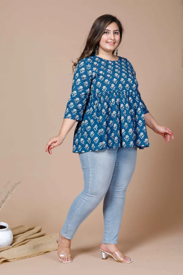Women's_Blue_Plus_Size_Cotton_Floral_Printed_Top_-_Doriyan
