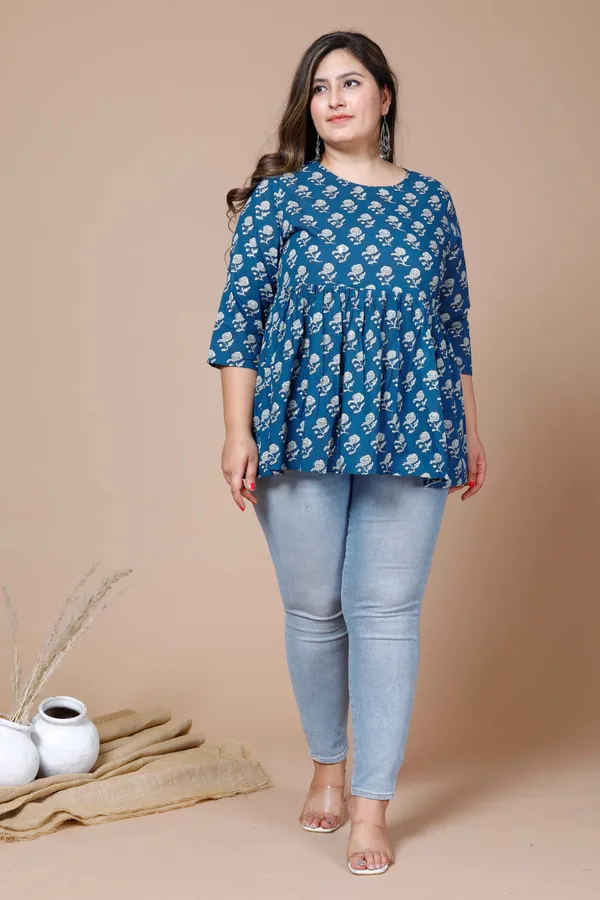 Women's_Blue_Plus_Size_Cotton_Floral_Printed_Top_-_Doriyan
