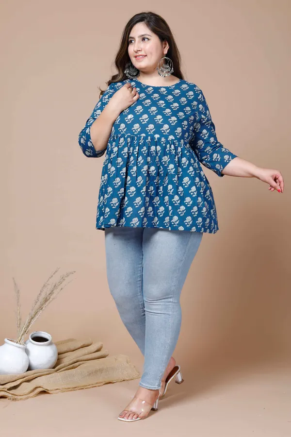 Women's_Blue_Plus_Size_Cotton_Floral_Printed_Top_-_Doriyan