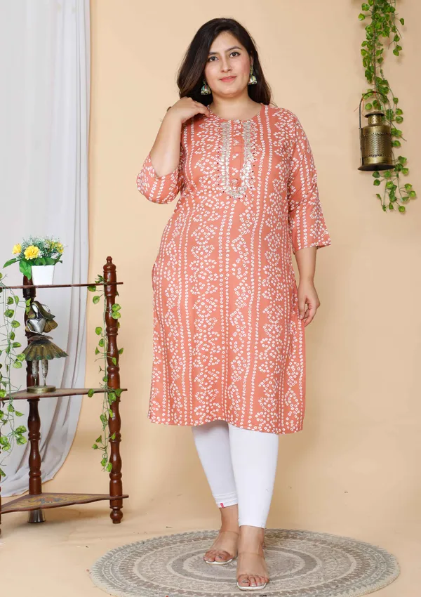 Women's_Plus_Size_Peach_Bandhani_Embroidered_Kurti_-_Doriyan