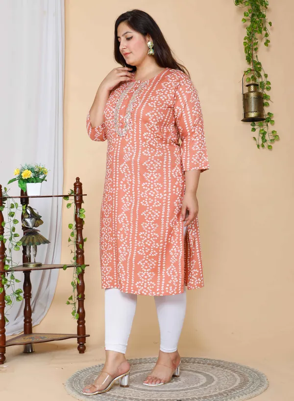 Women's_Plus_Size_Peach_Bandhani_Embroidered_Kurti_-_Doriyan