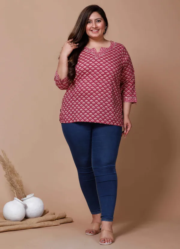 Women's_Plus_Size_Pink_Floral_Printed_Cotton_Top-_Doriyan
