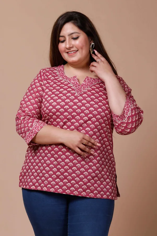Women's_Plus_Size_Pink_Floral_Printed_Cotton_Top-_Doriyan
