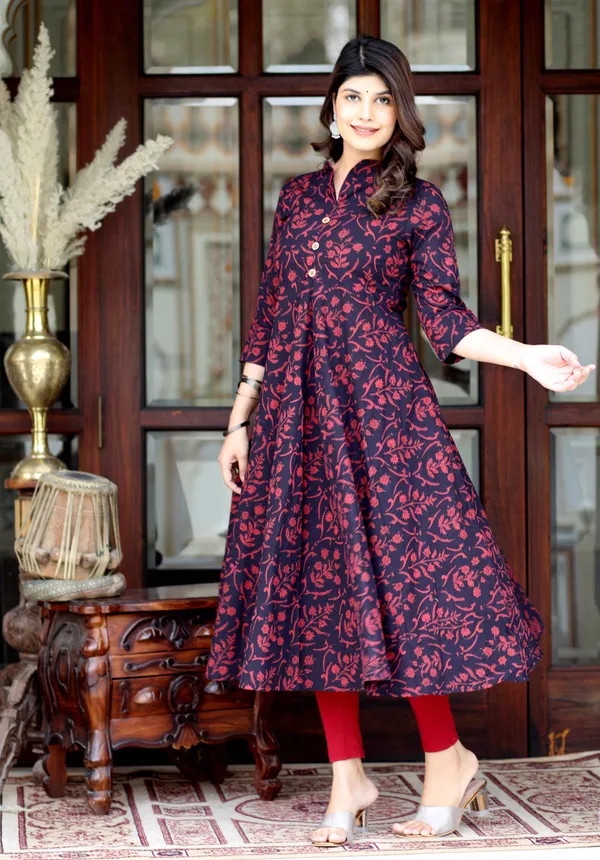 Women's_Maroon_Pure_Cotton_Floral_Print_Anarkali_Kurta_-_Doriyan