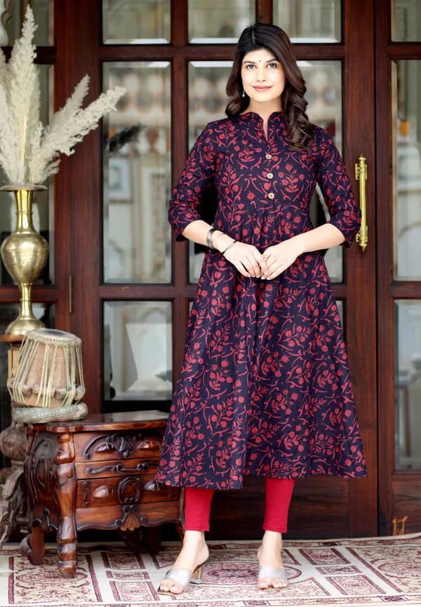 Women's_Maroon_Pure_Cotton_Floral_Print_Anarkali_Kurta_-_Doriyan