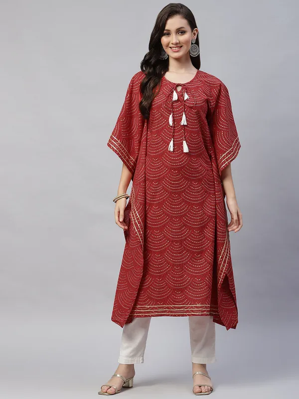 Women's_Red_Cotton_Festive_Wear_Kaftan_Style_Kurta_-_Doriyan