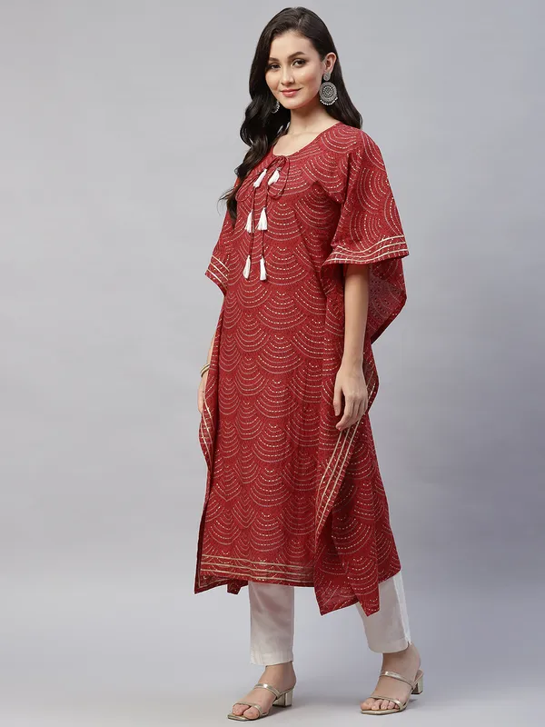 Women's_Red_Cotton_Festive_Wear_Kaftan_Style_Kurta_-_Doriyan