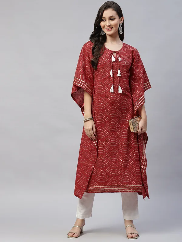 Women's_Red_Cotton_Festive_Wear_Kaftan_Style_Kurta_-_Doriyan