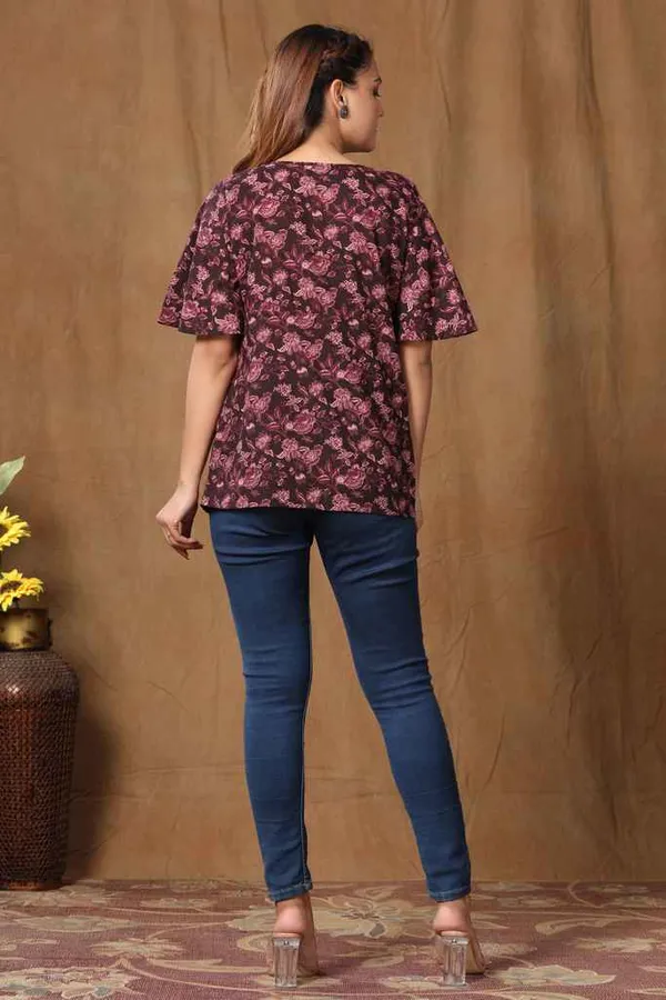 Women's_Maroon_Cotton_Floral_Print_Straight_Top-_Doriyan