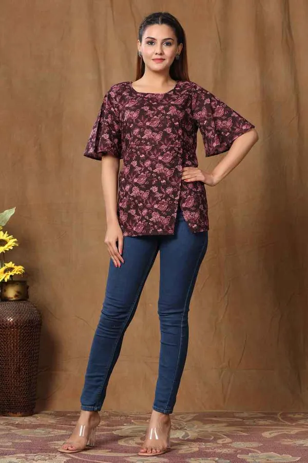 Women's_Maroon_Cotton_Floral_Print_Straight_Top-_Doriyan