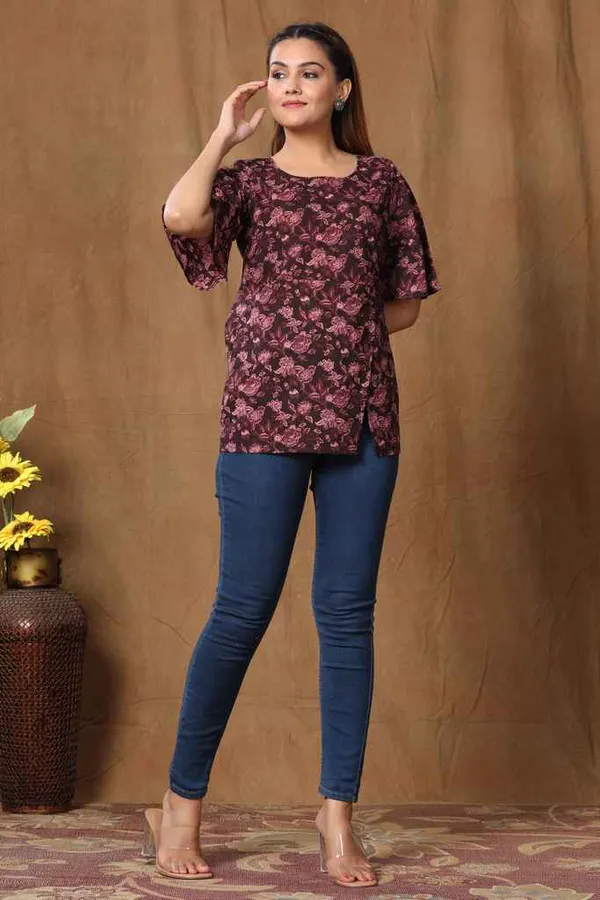 Women's_Maroon_Cotton_Floral_Print_Straight_Top-_Doriyan