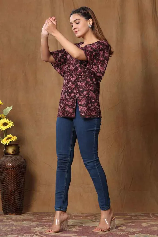 Women's_Maroon_Cotton_Floral_Print_Straight_Top-_Doriyan