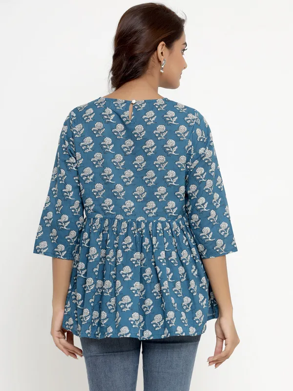 Women's_Blue_Cotton_Floral_Print_Tunic_-_Doriyan