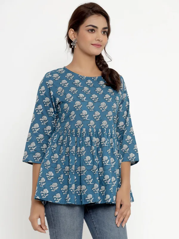 Women's_Blue_Cotton_Floral_Print_Tunic_-_Doriyan