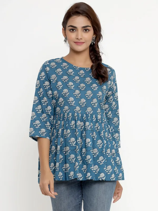 Women's_Blue_Cotton_Floral_Print_Tunic_-_Doriyan