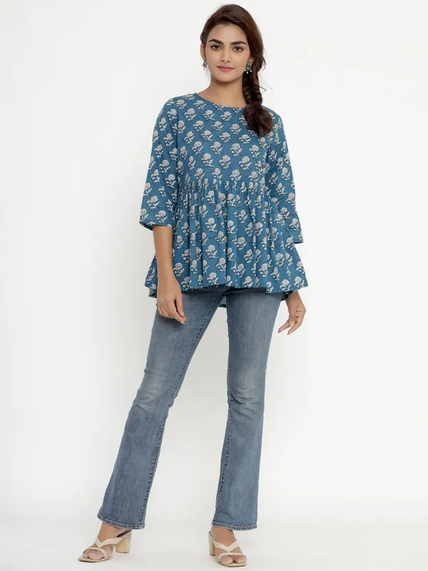 Women's_Blue_Cotton_Floral_Print_Tunic_-_Doriyan