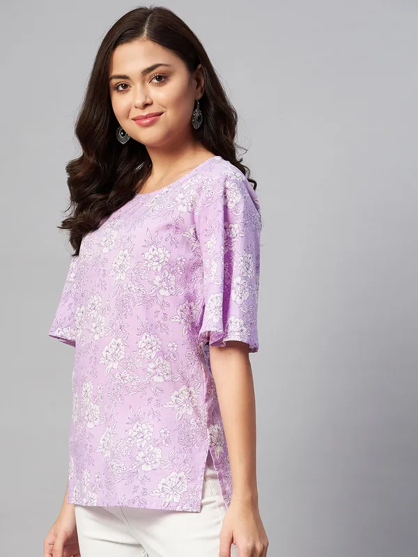 Women's_Lavender-Coloured_Bell_Sleeve_Floral_Print_Kurti_-_Doriyan