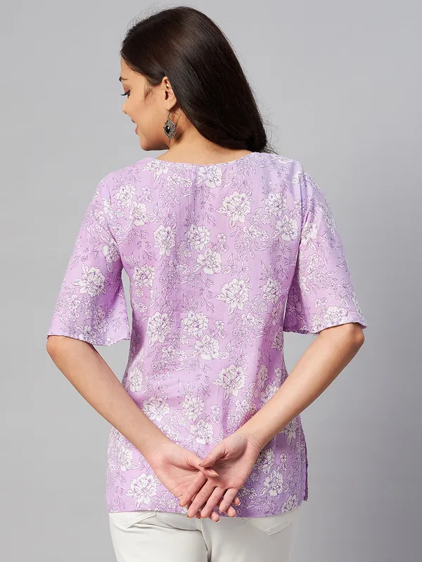 Women's_Lavender-Coloured_Bell_Sleeve_Floral_Print_Kurti_-_Doriyan