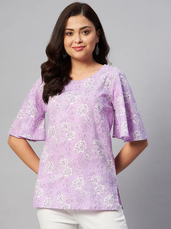 Women's_Lavender-Coloured_Bell_Sleeve_Floral_Print_Kurti_-_Doriyan